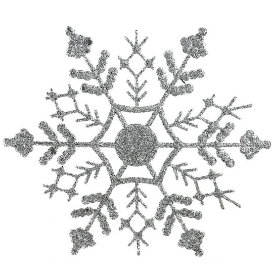 24ct. 4" Silver Splendor Glitter Snowflake Christmas Ornaments